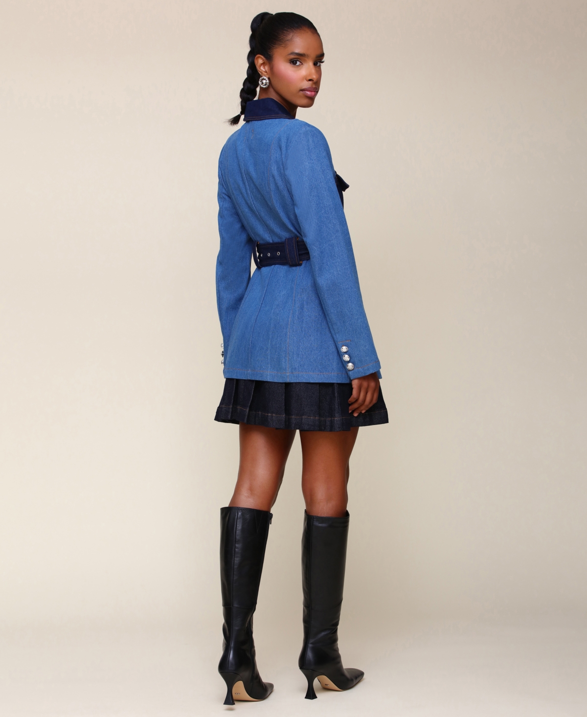 Avec Les Filles Women's Belted Long-Sleeve Military Jacket -Medium Blue
