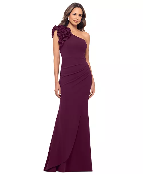 women's ruffled one-shoulder gown
