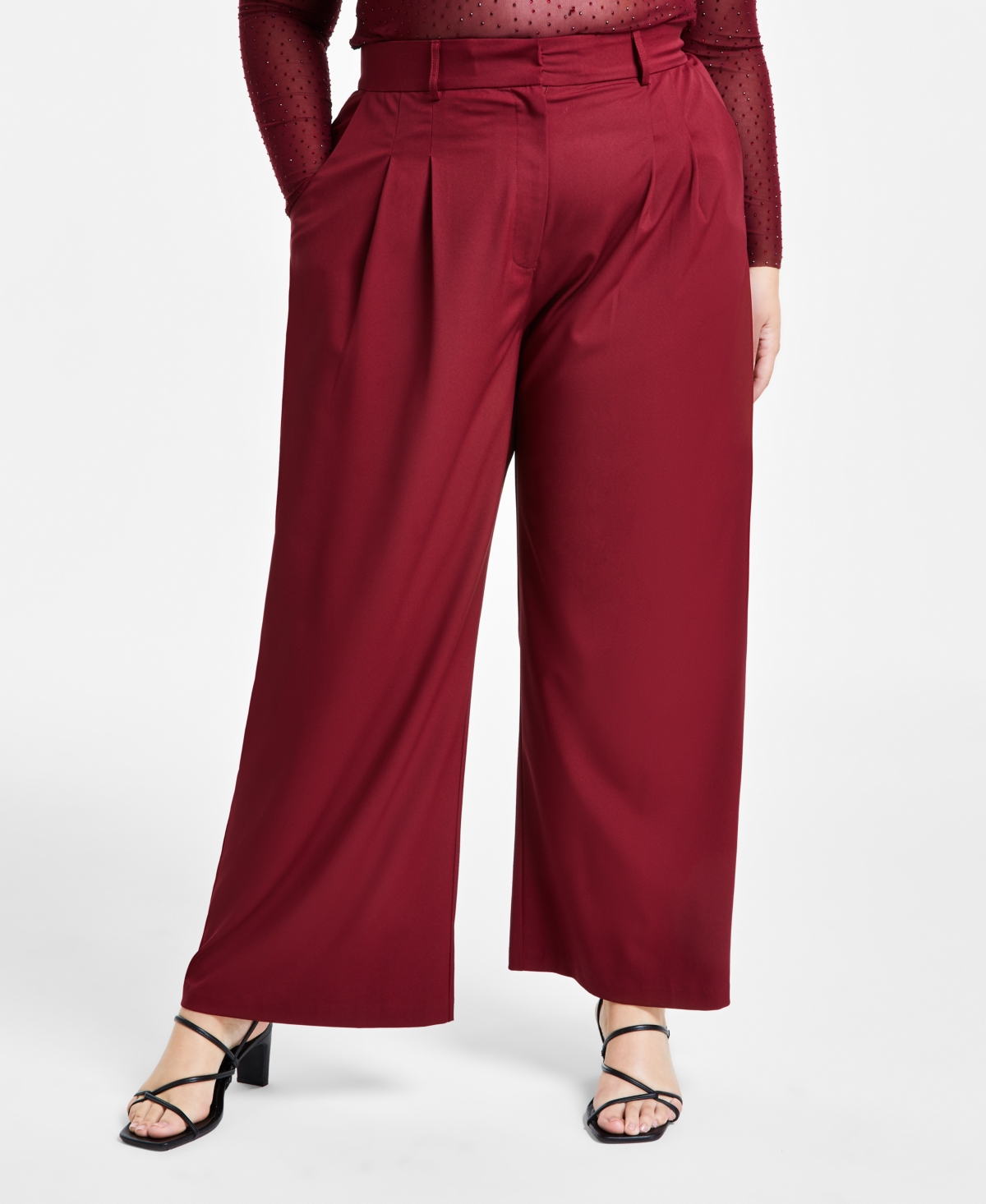 Bar Iii Trendy Plus Size High-Rise Wide-Leg Pants, Created for Macy's