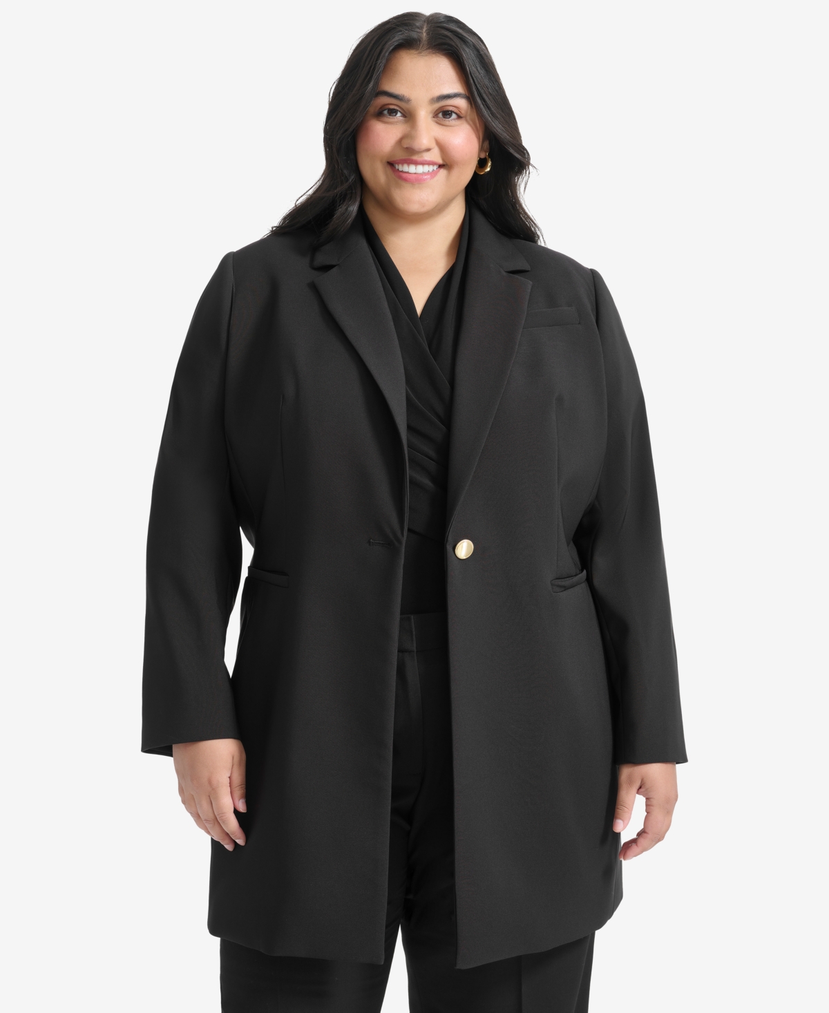 DKNY PLUS SIZE ONE-BUTTON BLAZER 