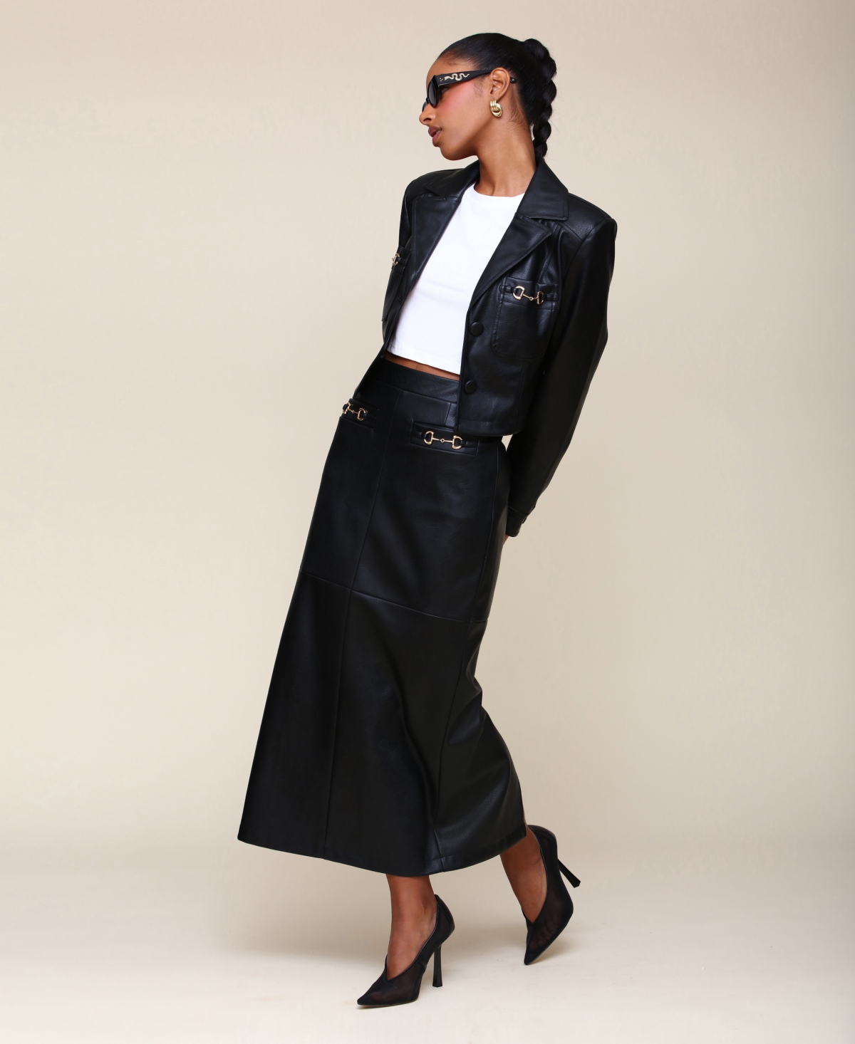 Avec Les Filles Women's Equestrian-Detail Faux-Leather Maxi Skirt