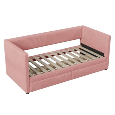 Streamdale Twin Size Corduroy Daybed With Two Drawers And Wood Slat