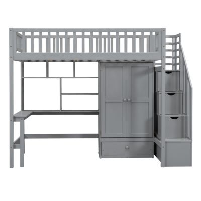 Streamdale Twin Size Loft Bed With Bookshelf, Drawers, Desk, And Wardrobe White