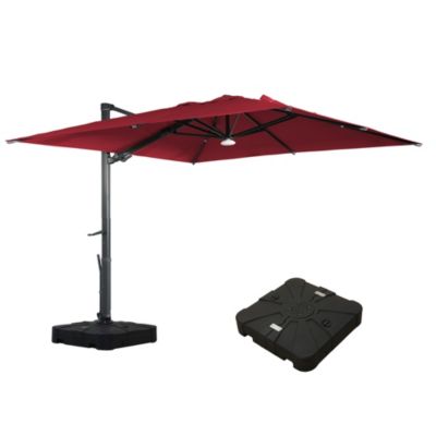120" Square Cantilever Umbrella with Detachable LED Atmosphere Light, Bluetooth Player and Weight Base