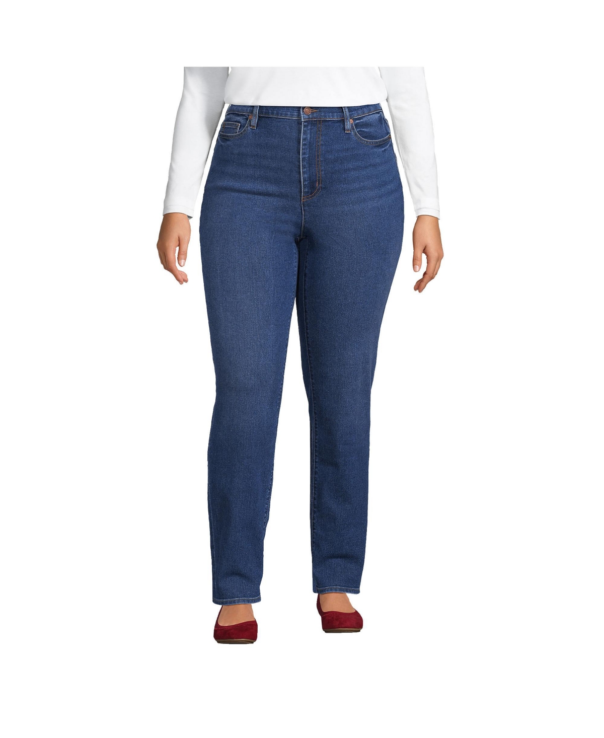 Plus Size Recover High Rise Straight Leg Blue Jeans - Port indigo