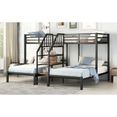 Triple Bunk Bed w/ Staircase & Storage