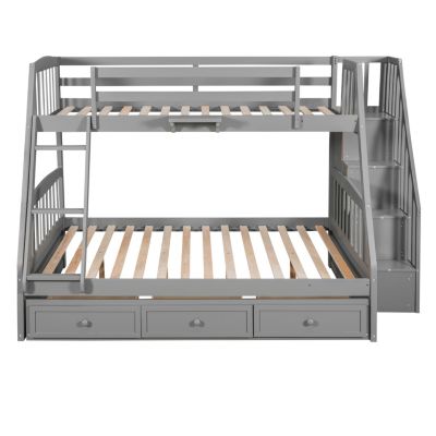 Streamdale Twin-Over-Full Bunk Bed With Drawers, Ladder And Storage Staircase