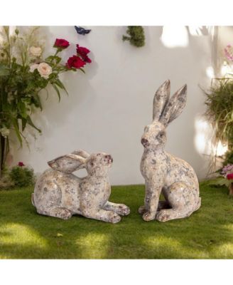 Weathered Stone Garden Rabbit Figurine (Set of 2)