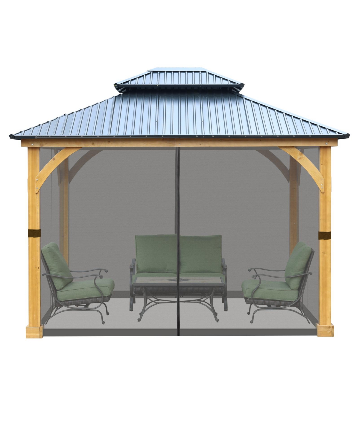 Gazebo Netting 12' x 14' Polyester Screen Replacement 4 Panel Sidewalls for Patio (Only Netting) - Grey