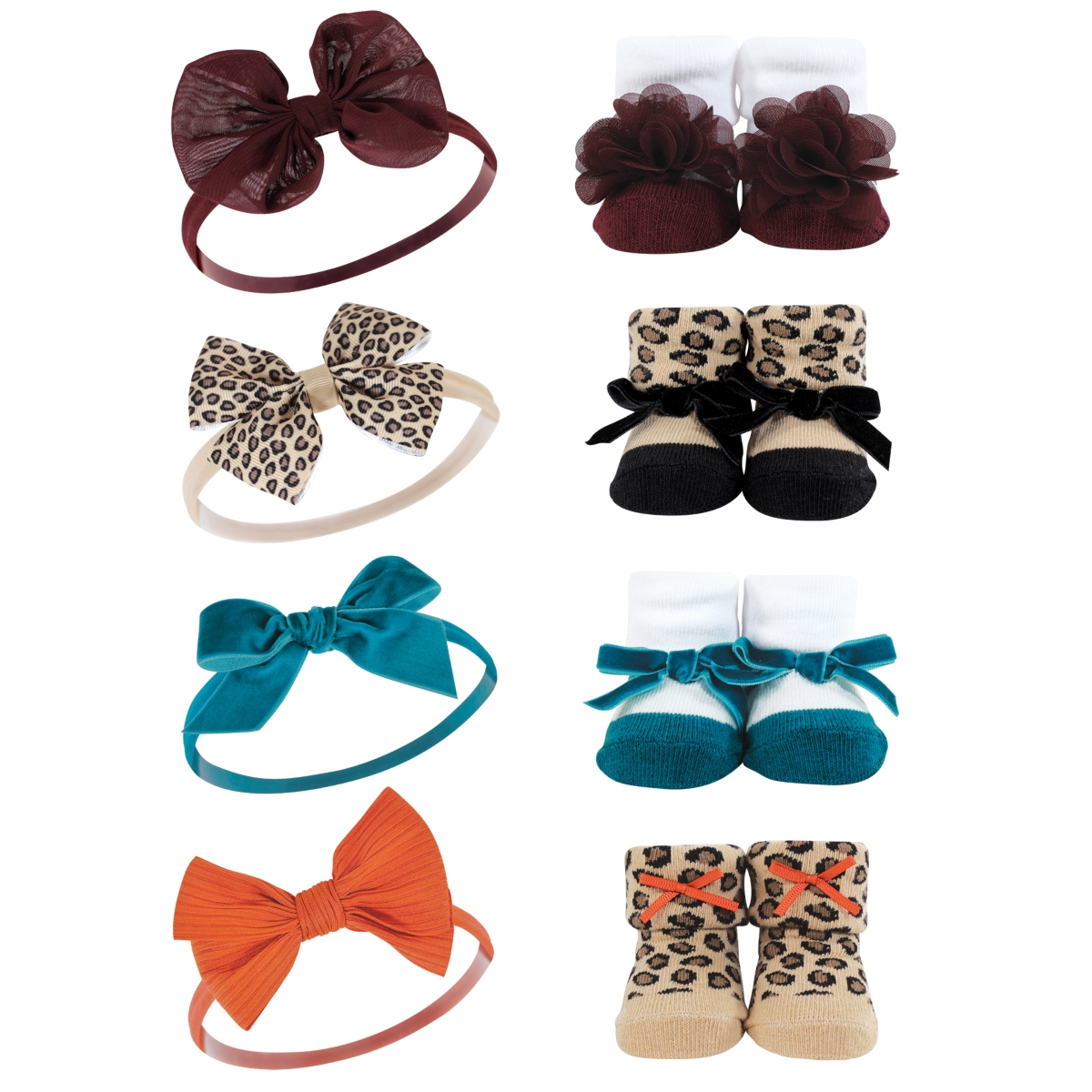 Hudson Baby Infant Girl 16Pc Headband and Socks Giftset, One Size - Fall leopard
