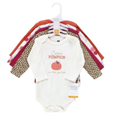 Cotton Long-Sleeve Bodysuits, Elephant 5-Pack