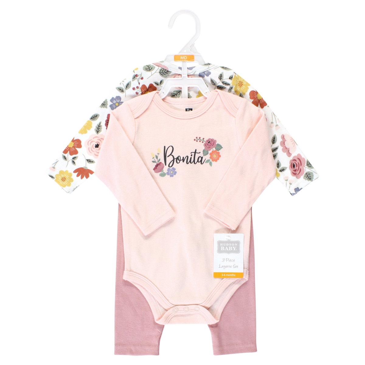 Hudson Baby Baby Girls Cotton Bodysuit and Pant Set,- Bonita long sleeve