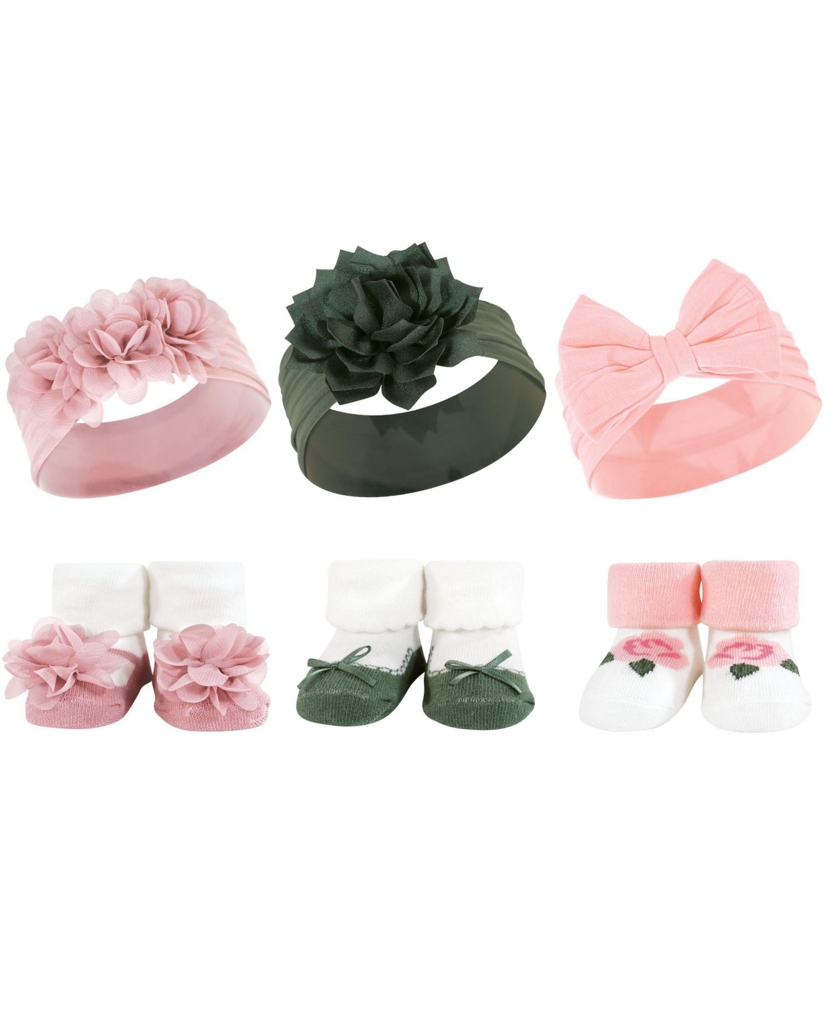 Hudson Baby Infant Girl 12Pc Headband and Socks Giftset, One Size - Purple green yellow pink green
