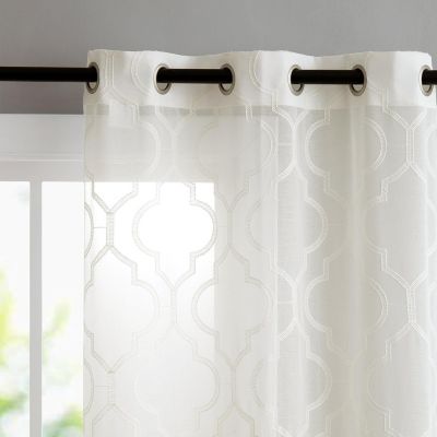 2 Piece Charlotte Clover Trellis Grommet Top Sheer Voile Window Curtain Panels