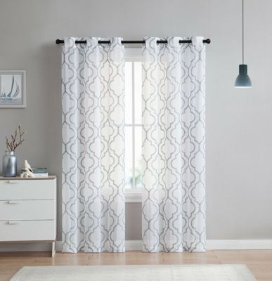 2 Piece Charlotte Clover Trellis Grommet Top Sheer Voile Window Curtain Panels