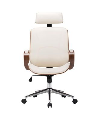 Swivel Office Chair with Headrest Cream Faux Leather and Bentwood