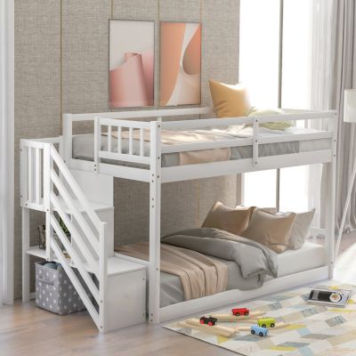Streamdale Twin Over Twin Floor Bunk Bed, Ladder With Storage