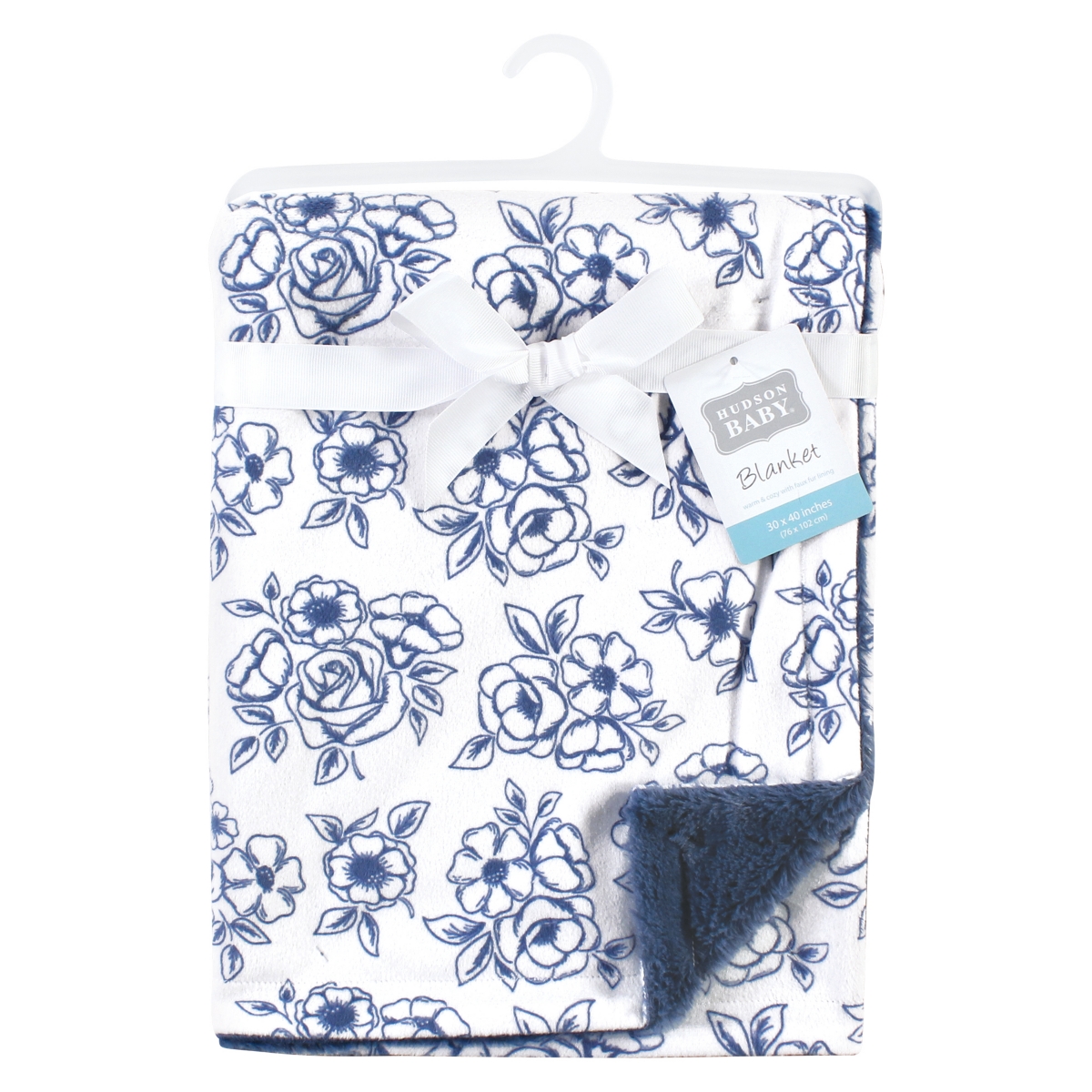 Hudson Baby Infant Girl Plush Blanket with Furry Binding and Back, One Size - Blue toile