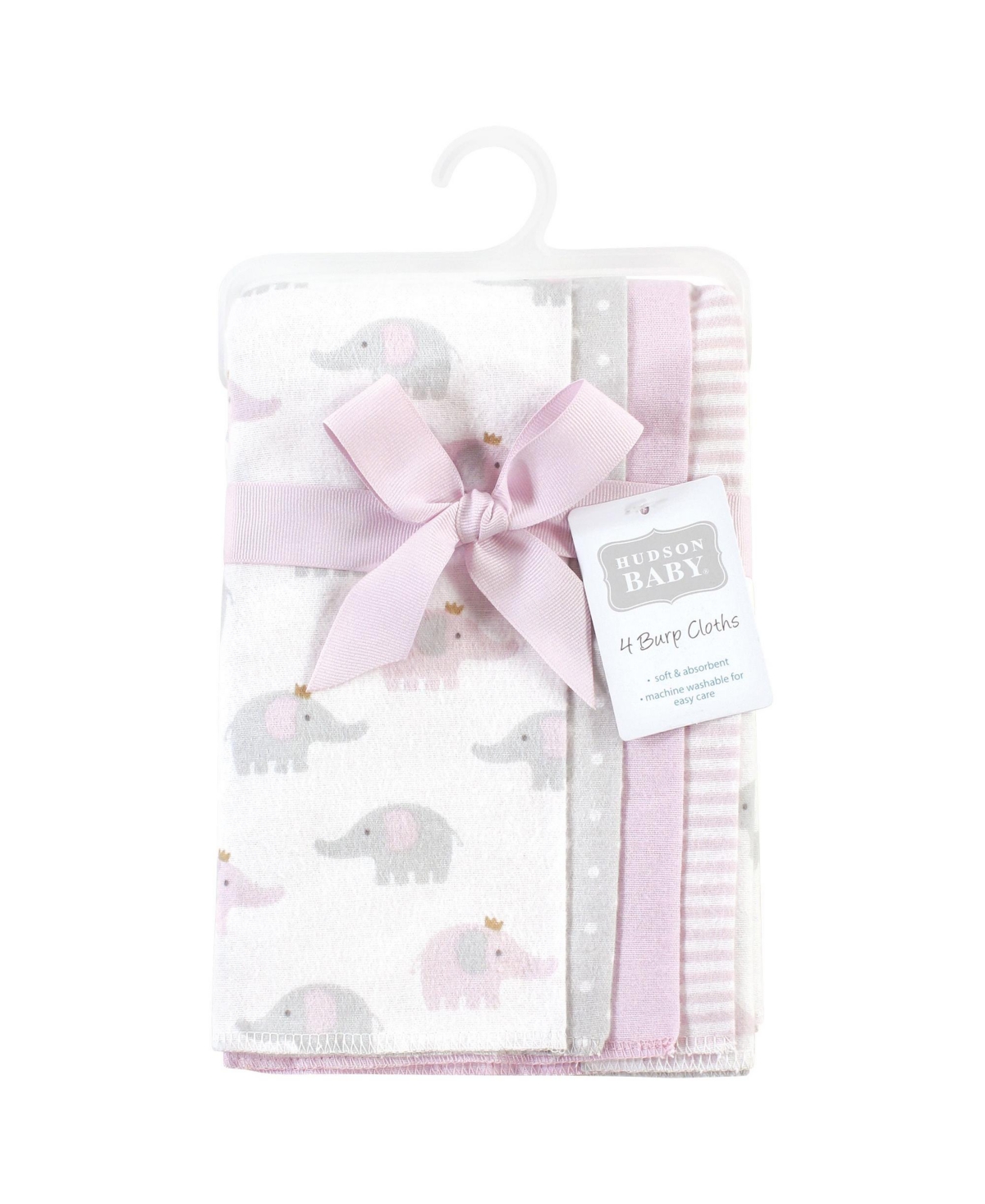 Hudson Baby Infant Girl Cotton Flannel Burp Cloths, Lilac Elephants 4 Pack, One Size - Lilac elephants 4 pack