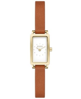 Skagen Womens Watch 30mm Gold Tone Champagne Dial Brown Leather New Batttery Skagen Denmark Watch Women 22mm Gold Tone Brown Leather Band  main image 2