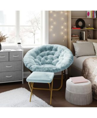 EMMA + OLIVER Oversize Steel Aruna Folding Saucer Moon Chair and Ottoman