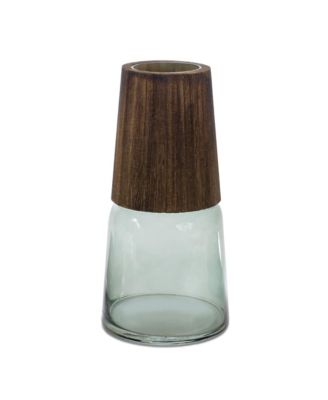 Tapered Glass Vase With Wood Accent (Set of 2)