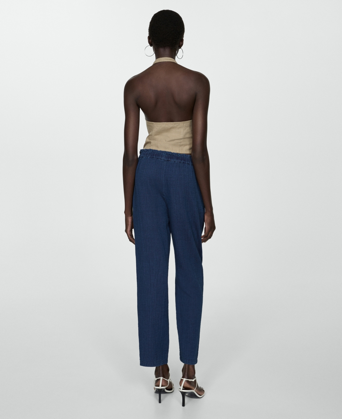 Mango Women's Elastic Waist Cotton Pants