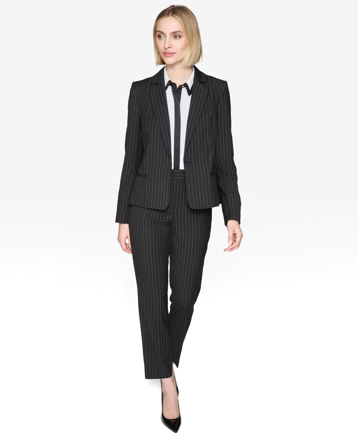 Karl Lagerfeld Paris Women's Pinstriped One-Button Blazer -sft Wt