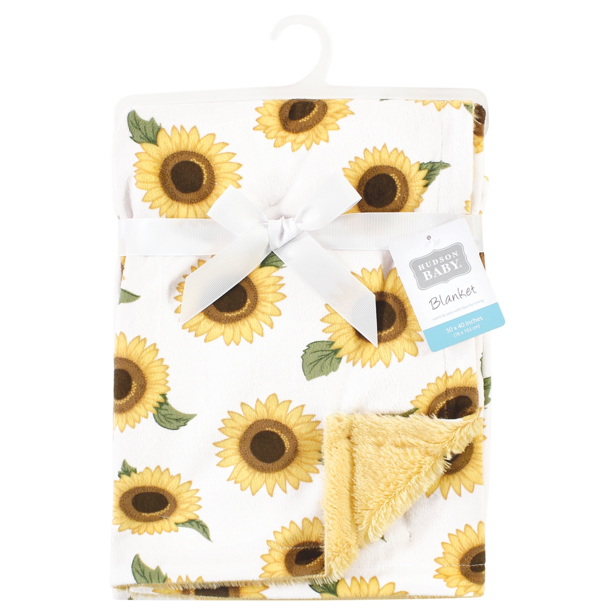 Hudson Baby Infant Girl Plush Blanket with Furry Binding and Back, One Size - Sunflower