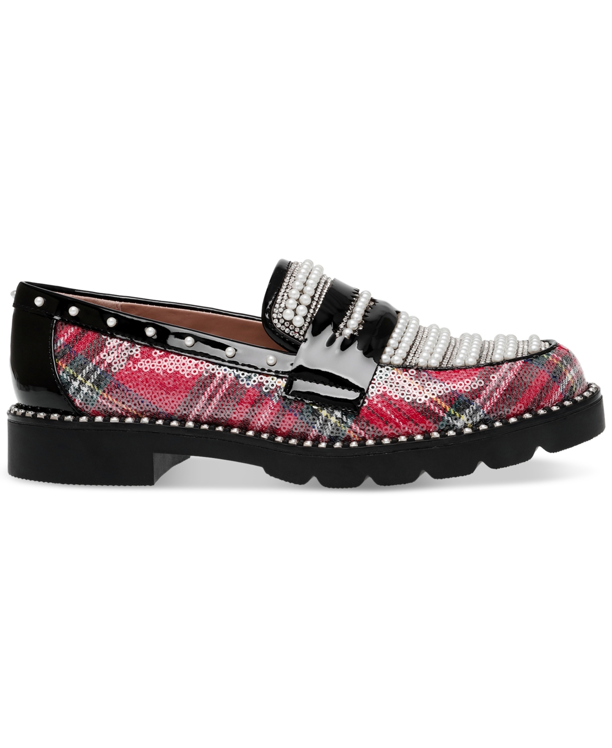 Betsey Johnson Women's Darian Pearl-Embellished Tailored Lug-Sole Loafers