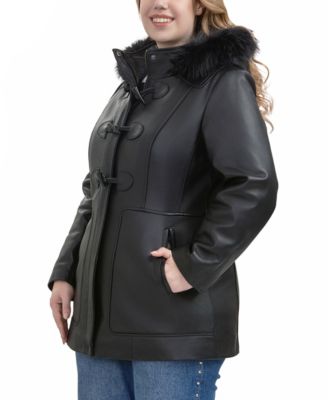 Plus Size Flora Leather Toggle Coat