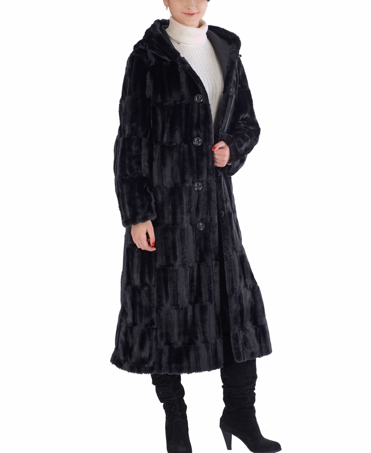 Women's Lillian Hooded Reversible Faux Mink Fur Long Coat