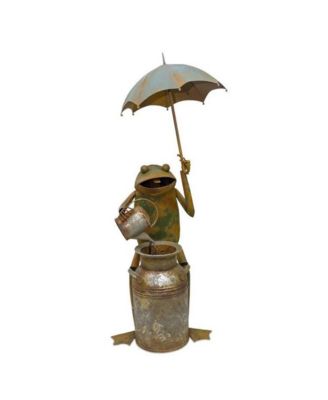 Rustic Copper Metal Frog With Umbrella Fountain 53.75"h