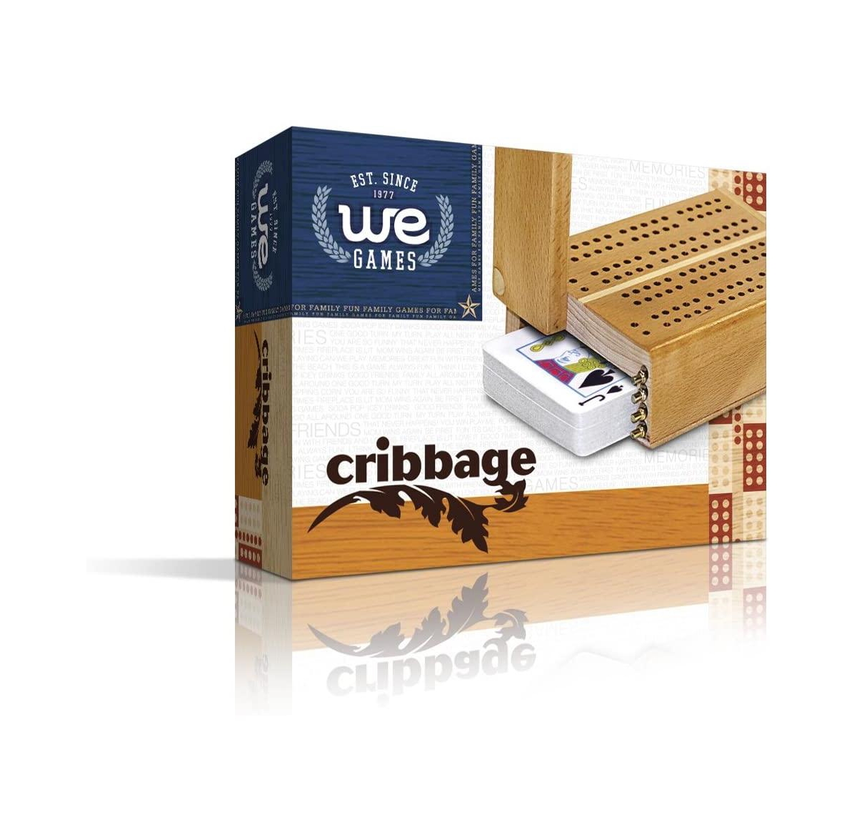 We Games Mini Travel Cribbage Set - Nautical Print - Solid Wood 2 Track Board with Swivel Top and Storage for Cards and Metal Pegs