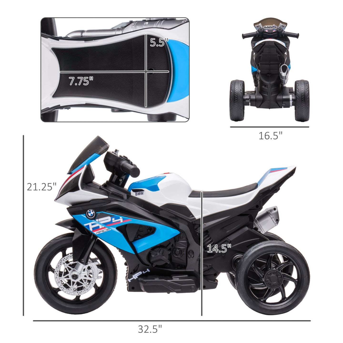 Детская игрушка Aosom Battery-Operated Motorbike with Training Wheels, 65 lbs. Capacity, Ages 1.5+ — фото 9