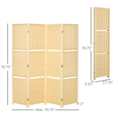 6' Folding Privacy Screen Indoor Room Divider w/ 2 Open Display Shelves, Natural
