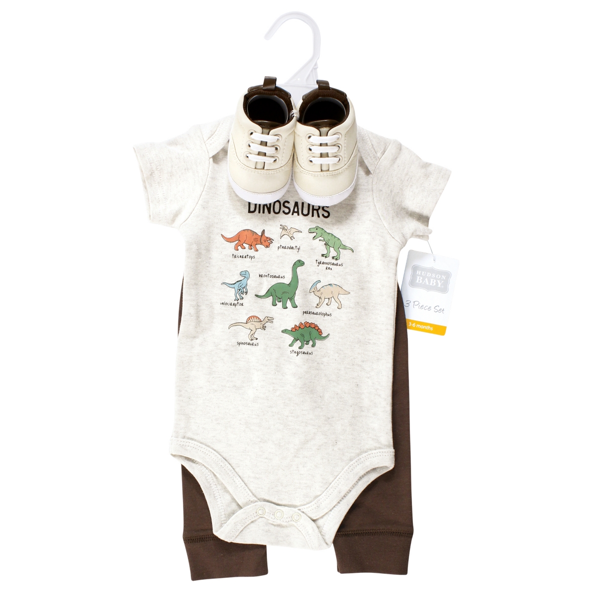 Hudson Baby Baby Boys Cotton Bodysuit, Pant and Shoe Set,- Dinosaur adventures
