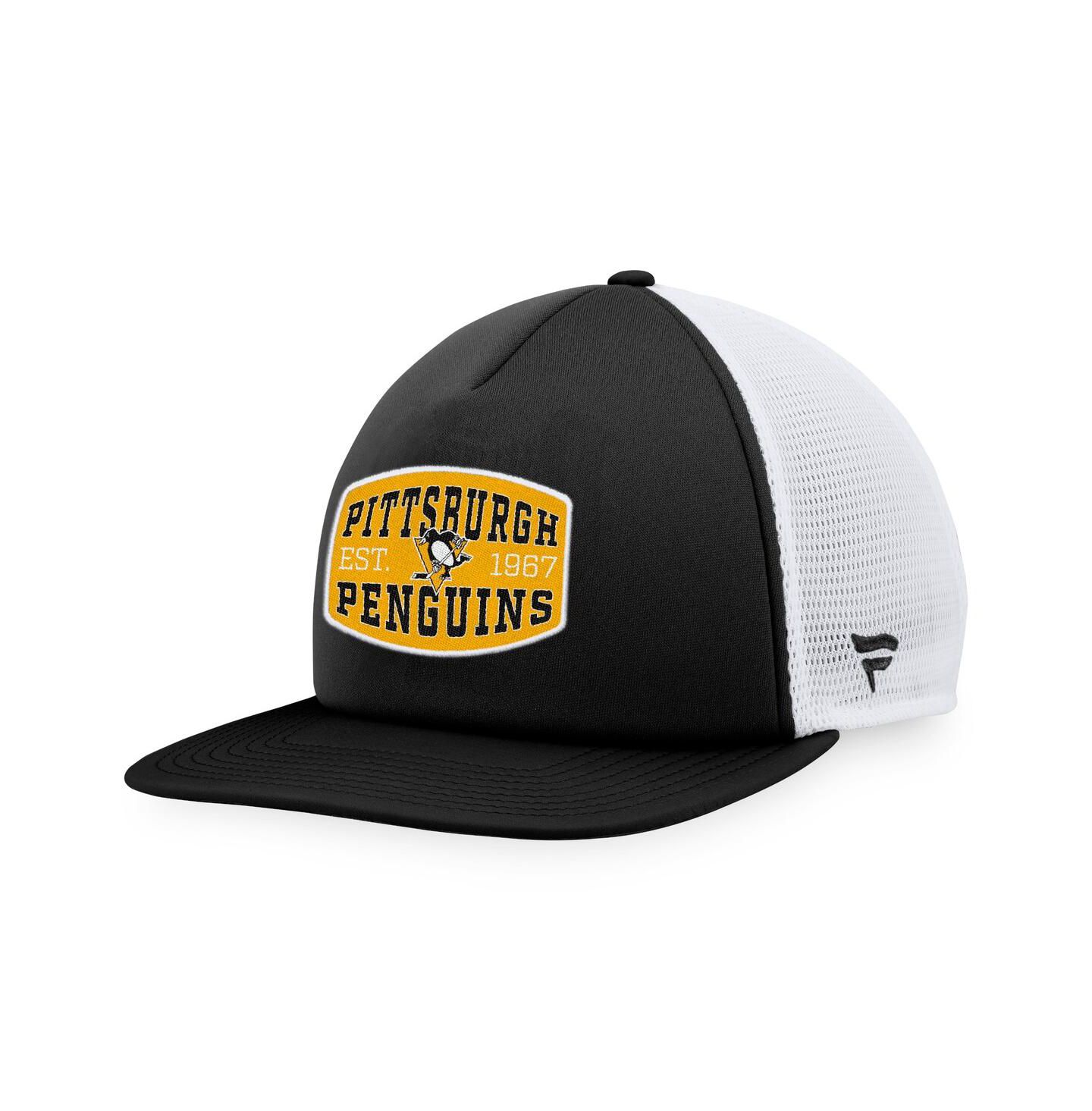 Мужская кепка Fanatics Black/White Pittsburgh Penguins Foam Front Patch Trucker Snapback Hat — фото 1
