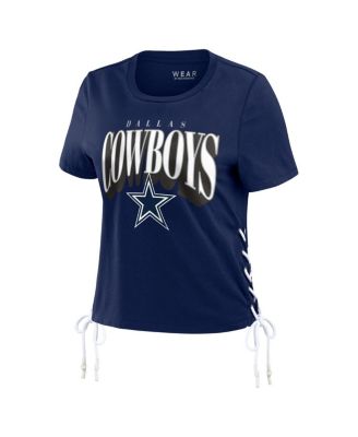 Women's Navy Dallas Cowboys Lace Up Side Modest Cropped T-Shirt