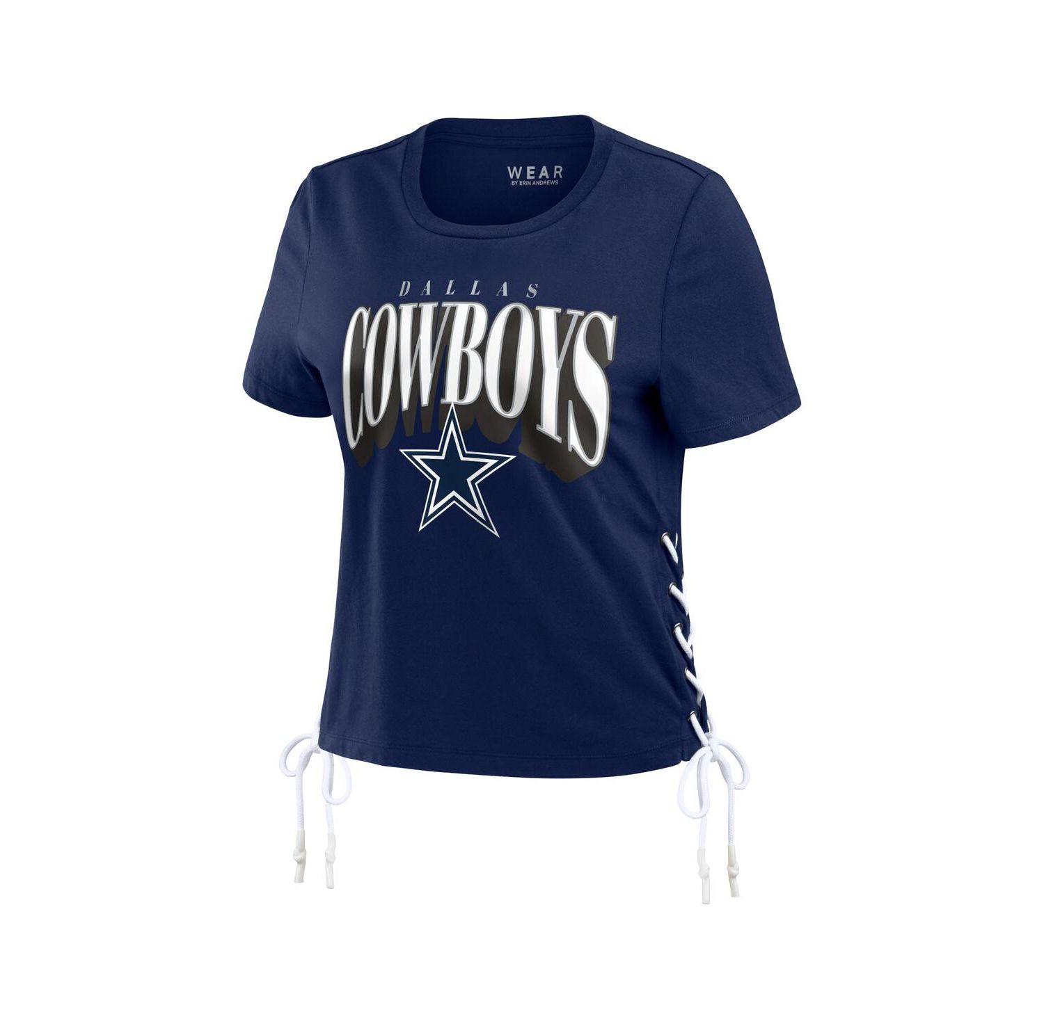 Women's Navy Dallas Cowboys Lace Up Side Modest Cropped T-Shirt