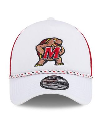 Men's White/Red Maryland Terrapins Court Sport Foam A-Frame 9FORTY Adjustable Trucker Hat