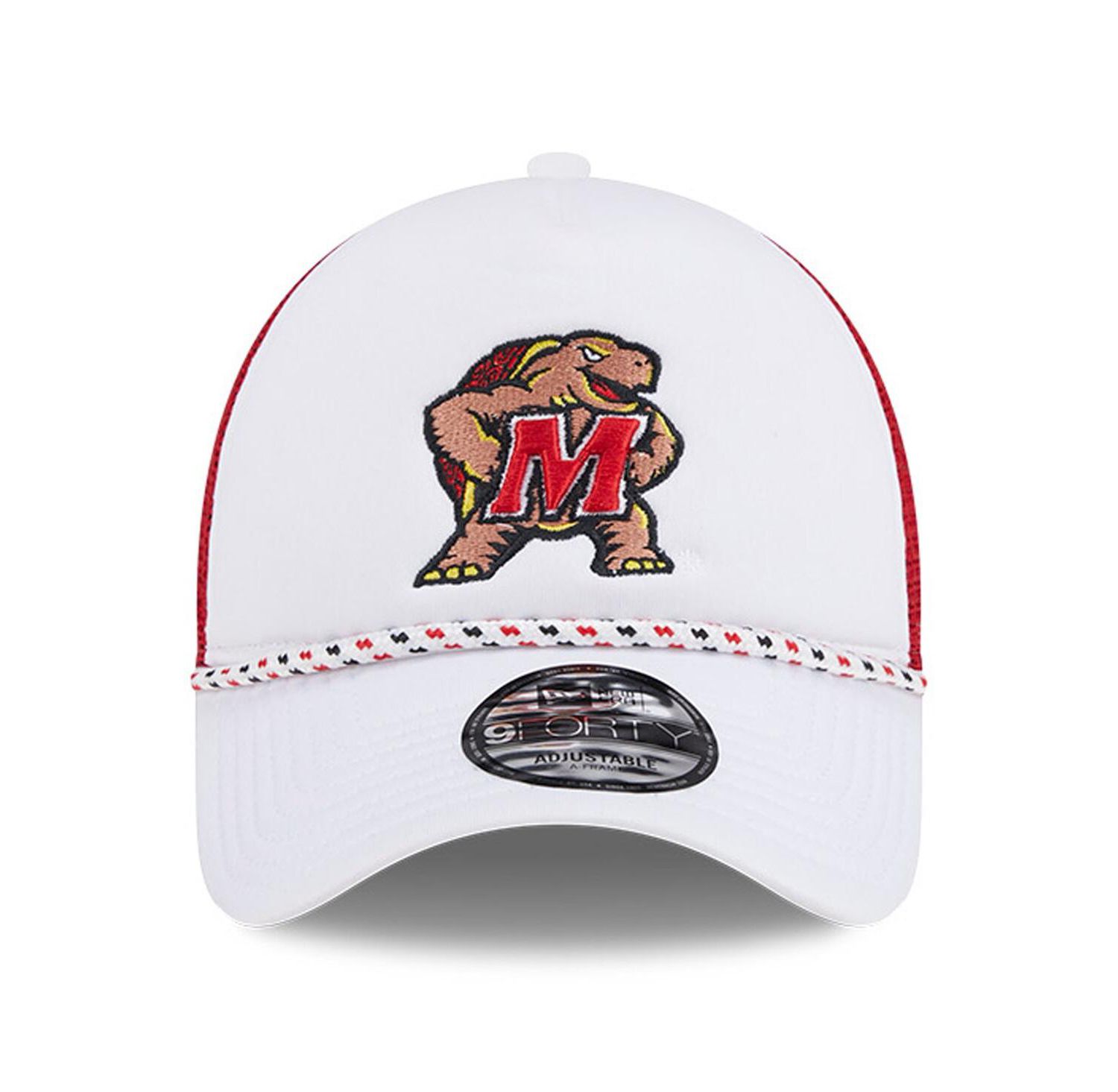 Men's White/Red Maryland Terrapins Court Sport Foam A-Frame 9FORTY Adjustable Trucker Hat
