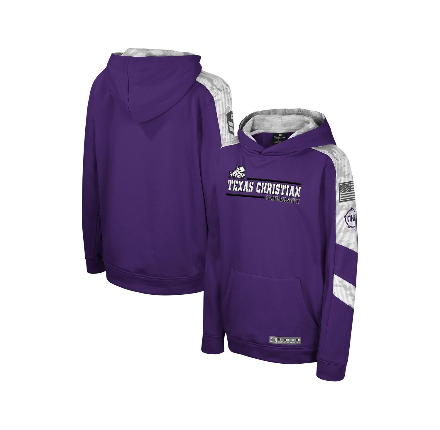 Big Boys and Girls Purple TCU Horned Frogs OHT Military Appreciation Cyclone Digital Camo Pullover Hoodie
