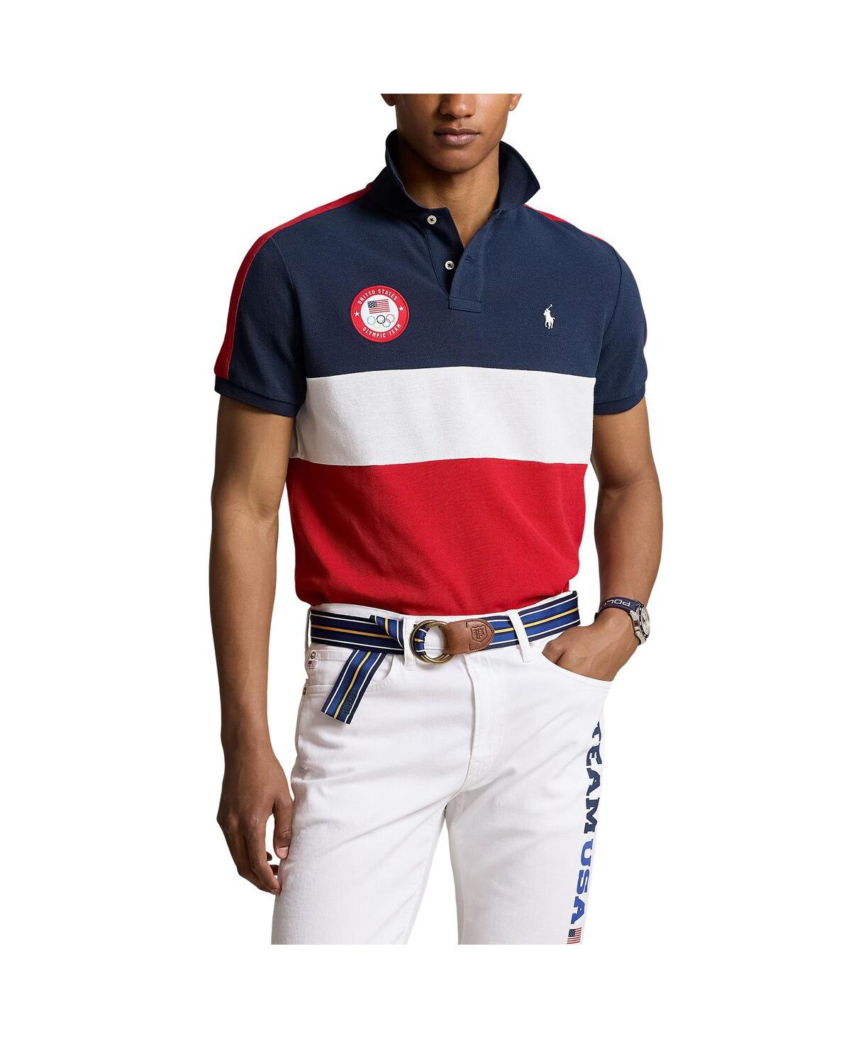 Polo Ralph Lauren Men'sTeam Usa 2024 Summer Olympics Villagewear Performance Mesh Colorblock Polo - Navy, White