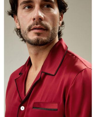 Men's Long Silk Pajamas Set with Contrast Trim for Men