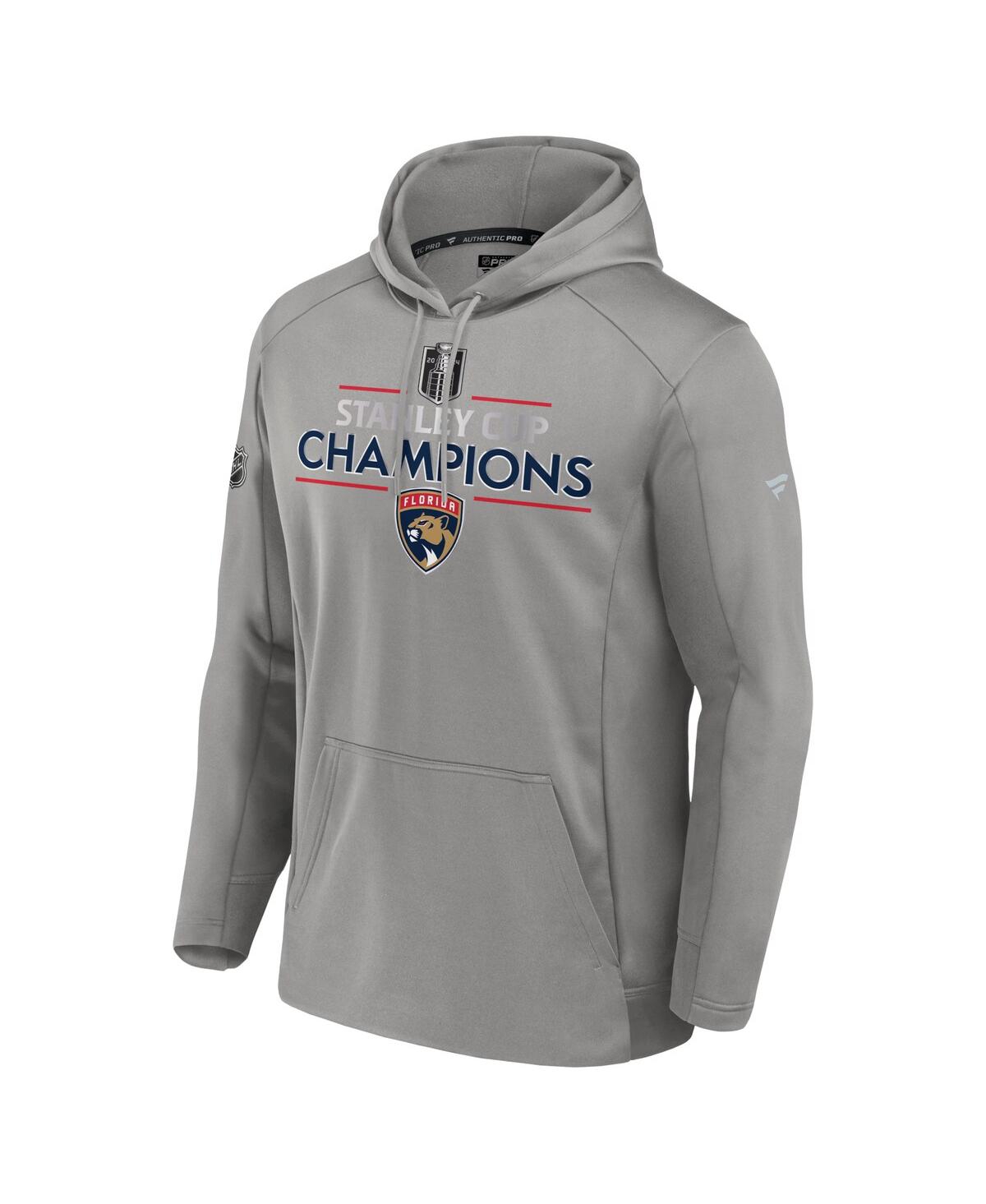 Fanatics Men'sFlorida Panthers 2024 Stanley Cup Champions Authentic Pro Fleece Pullover Hoodie - Gray