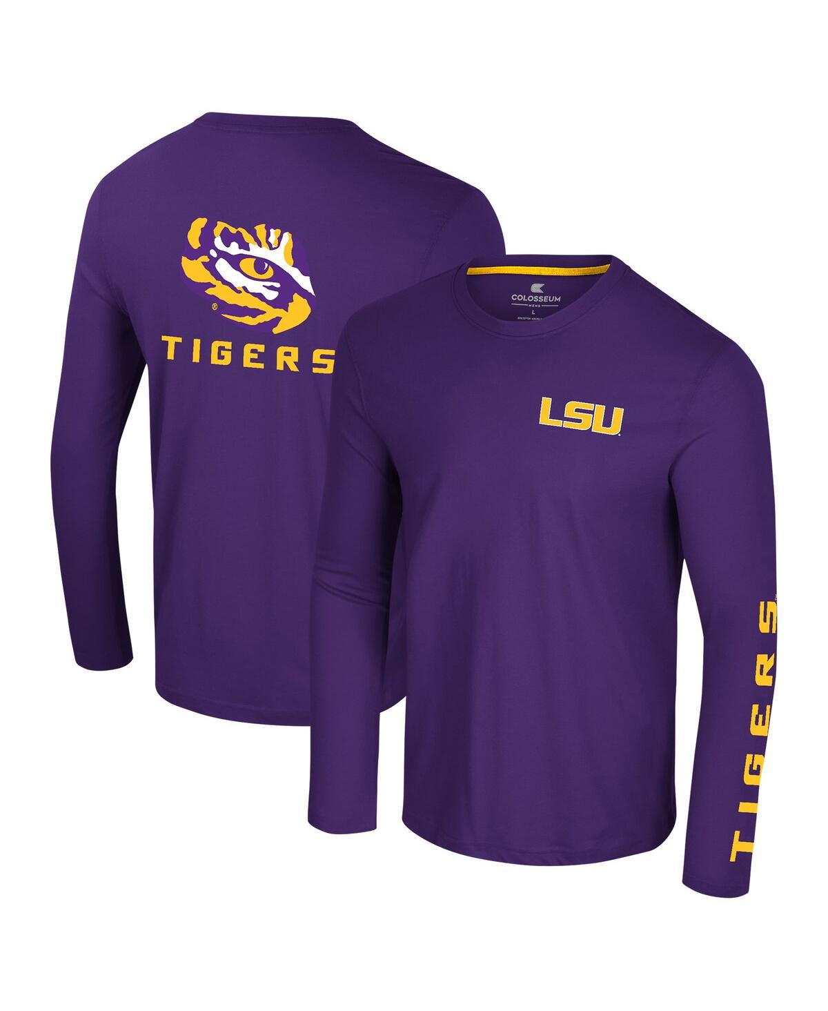 Men's Purple Lsu Tigers Logo Lockup 3-Hit Active Blend Long Sleeve T-Shirt - Purple