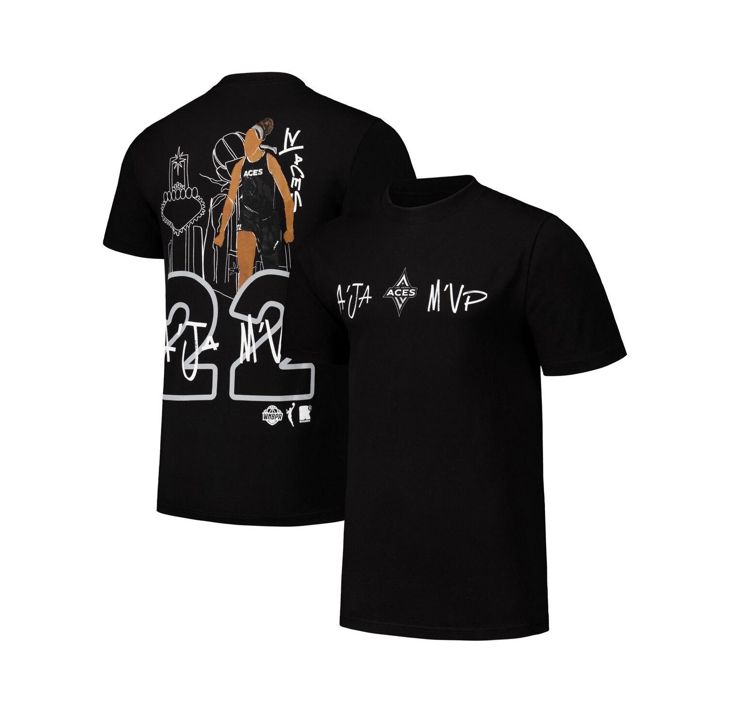 Men's and Women's round21 A'ja Wilson Black Las Vegas Aces Player Illustration T-Shirt