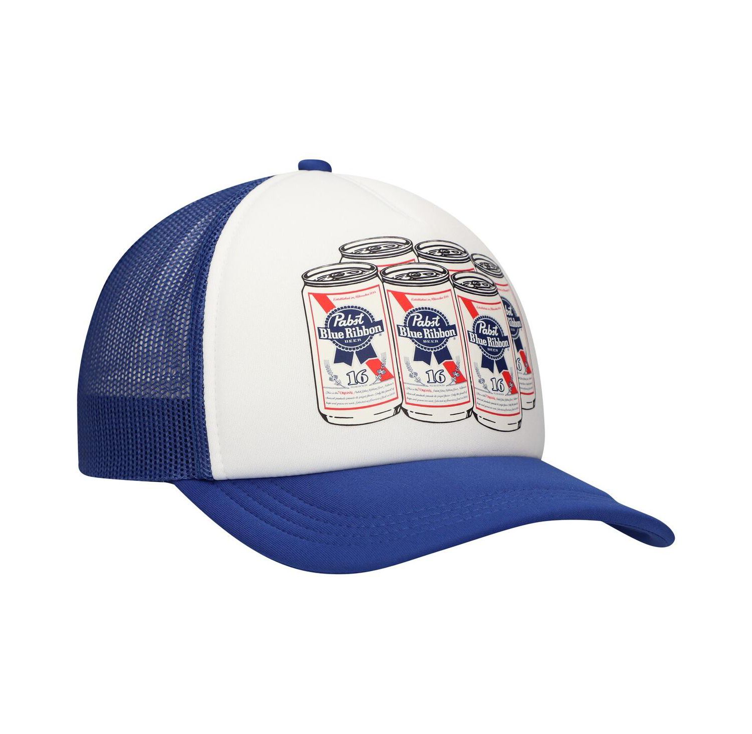 Men's White Pabst Blue Ribbon Cans Foam Trucker Adjustable Hat
