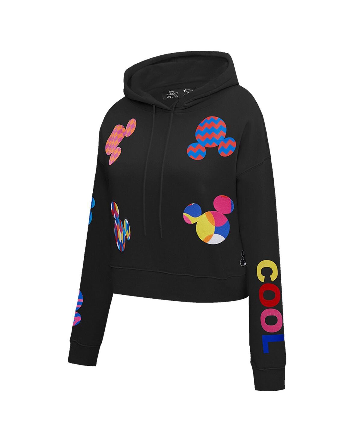 Freeze Max Women'sMickey Mouse Color Icons Expression Cropped Pullover Hoodie - Black